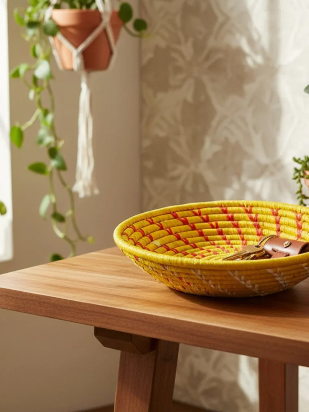 Yellow Woven Raffia Grass African Baskets Set of 2 - Small 8 in | Large 12 in